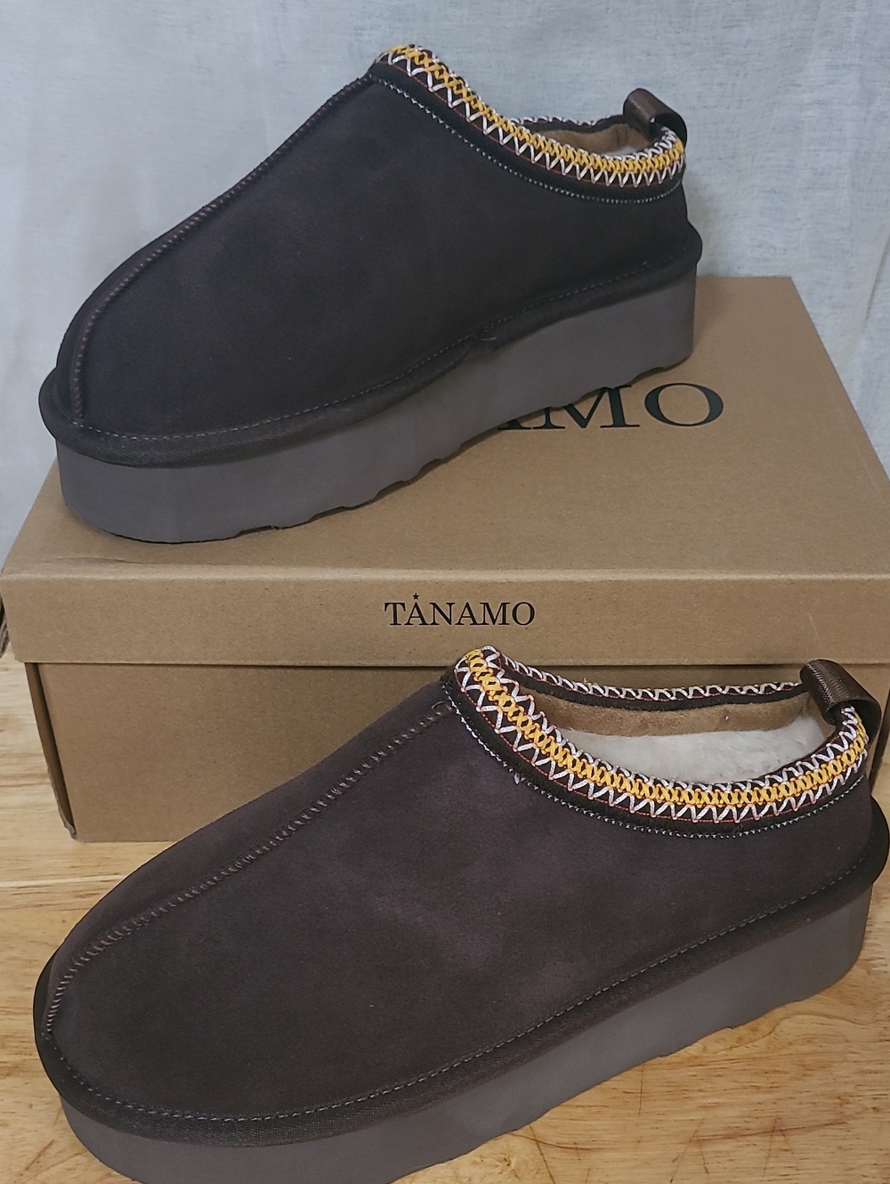 Women's Dark Brown Platform Shearling Slippers